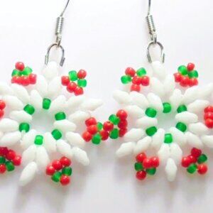 Red, Green & White Snowflake Earrings
